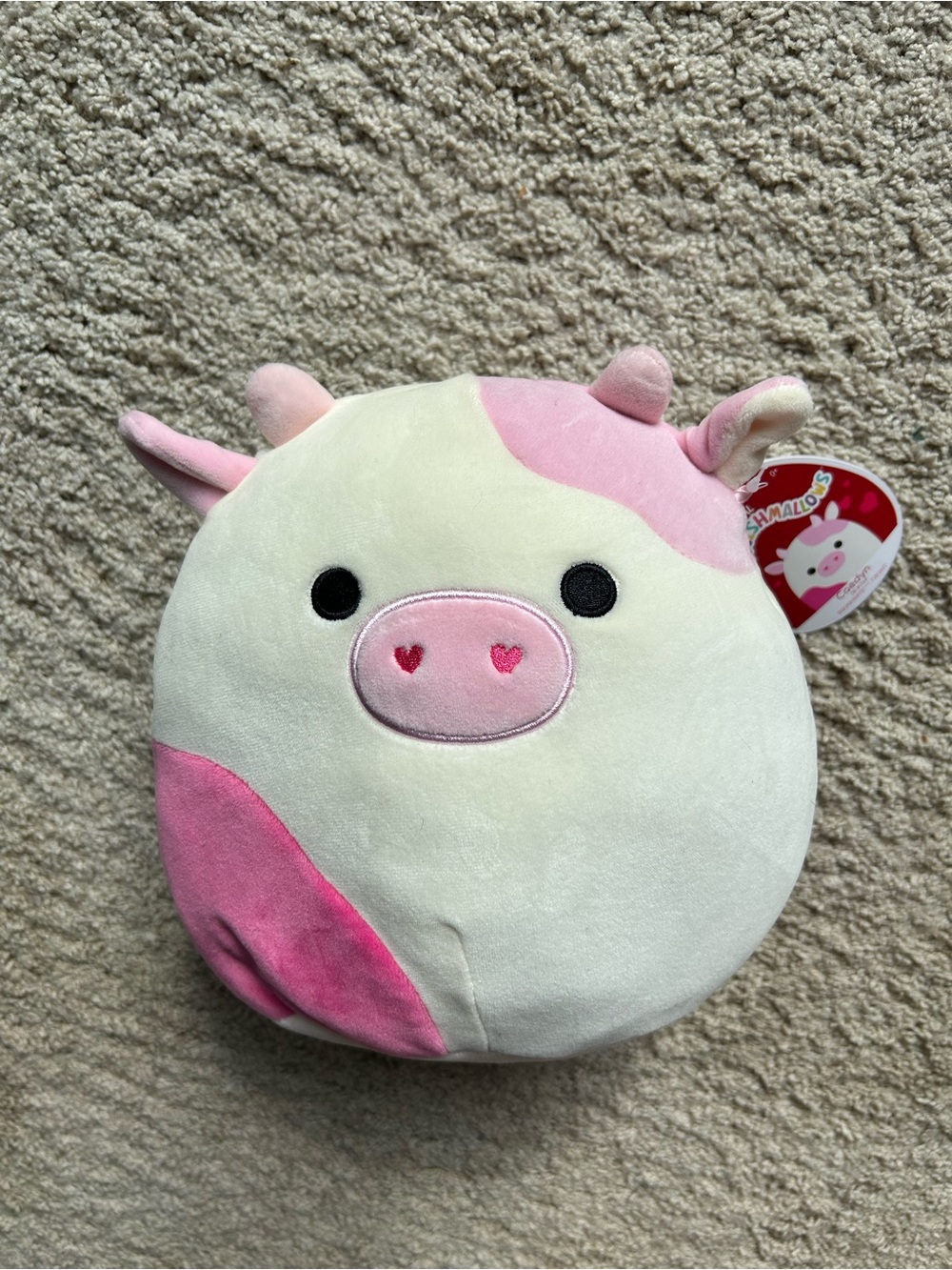 Squishmallows Caedyn Valentine’s Heart Nose Pink Spotted Cow 8”